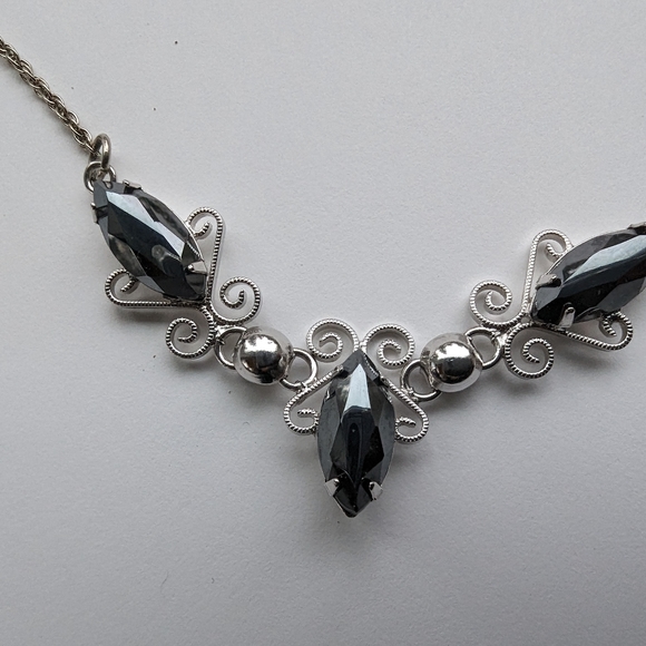 Vintage Alaskan black diamond Marquis stone necklace - Picture 2 of 3